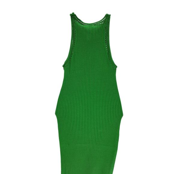 Autumn Green Cotton Halter Rib Dress W/ Hand Crochet Trims Size S - Picture 3 of 4